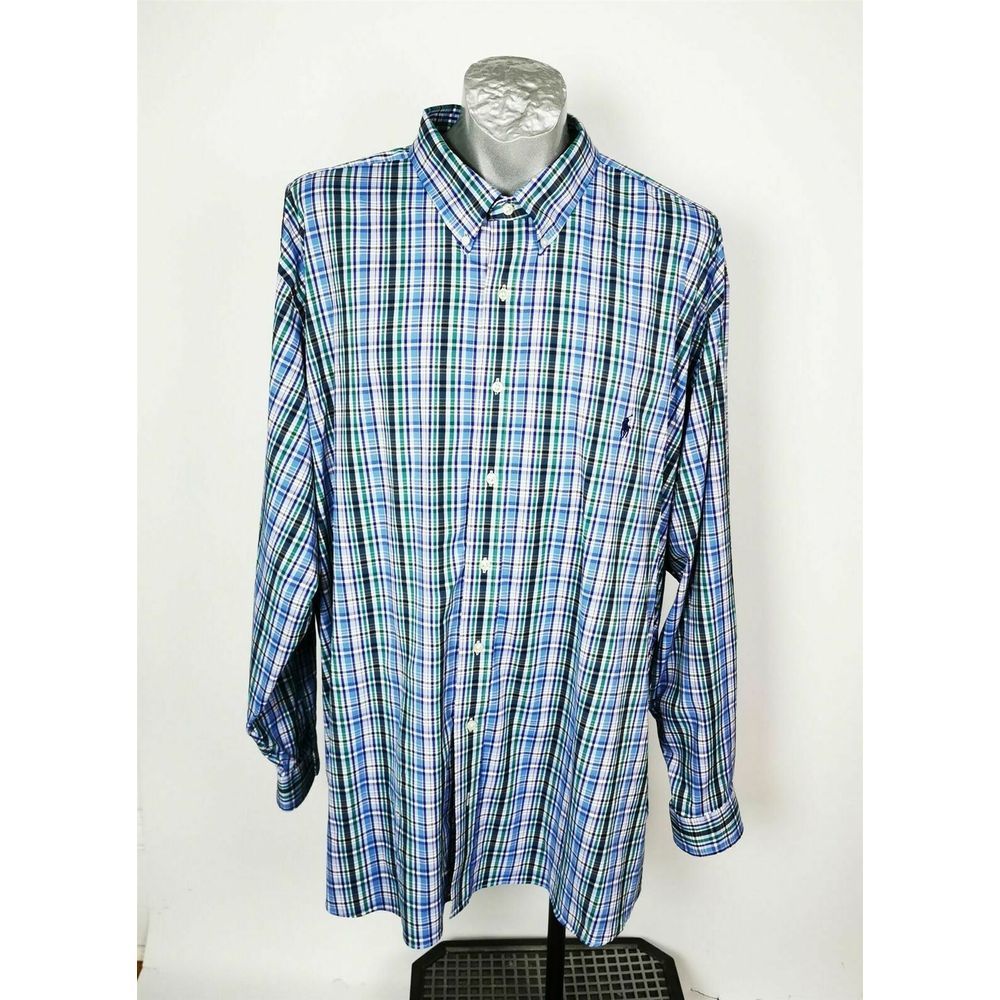 Ralph Lauren Size 4XB Shirt Blue Green Plaid